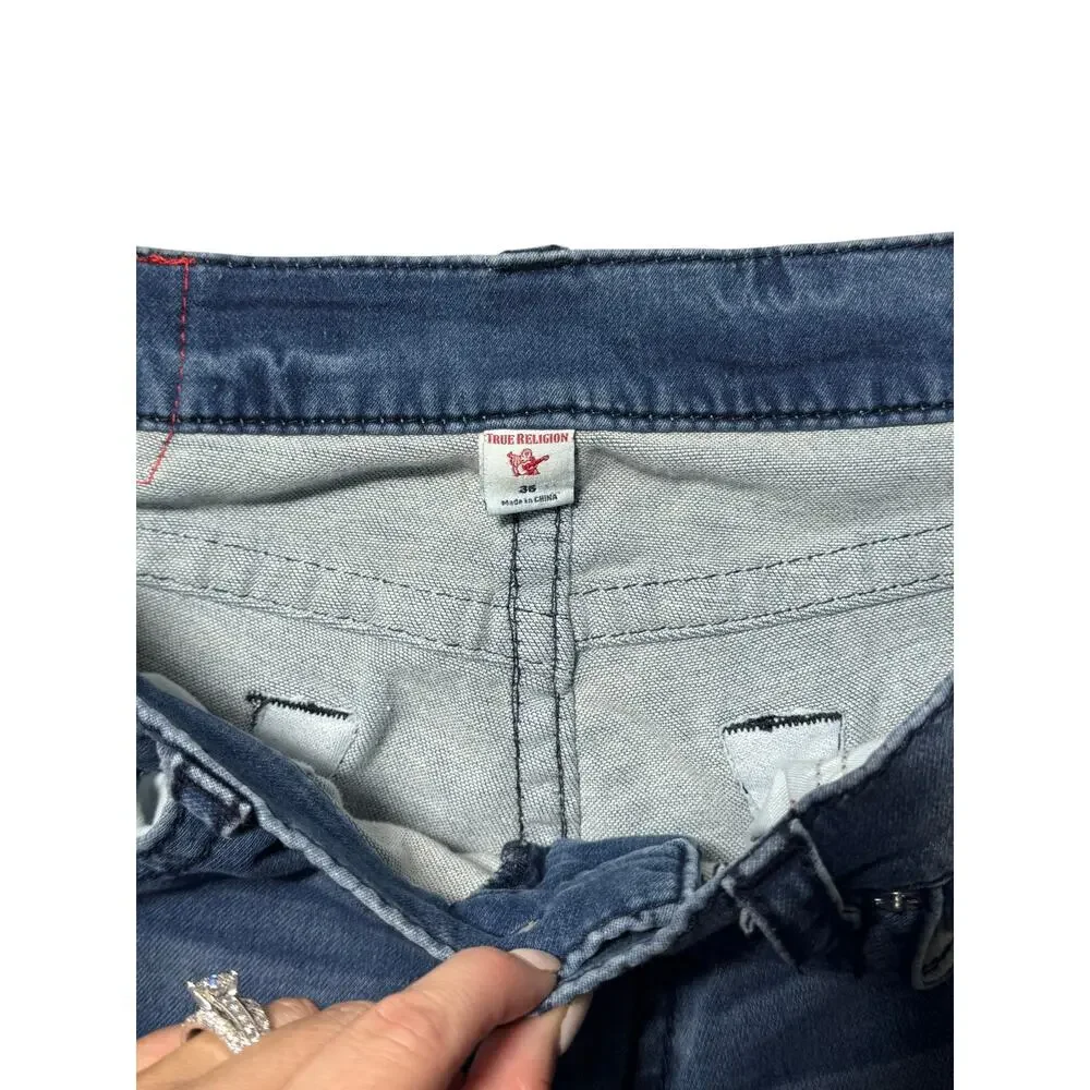 True Religion Straight Jeans Mens 36 Blue Denim Geno Relaxed Slim Fit Stretch